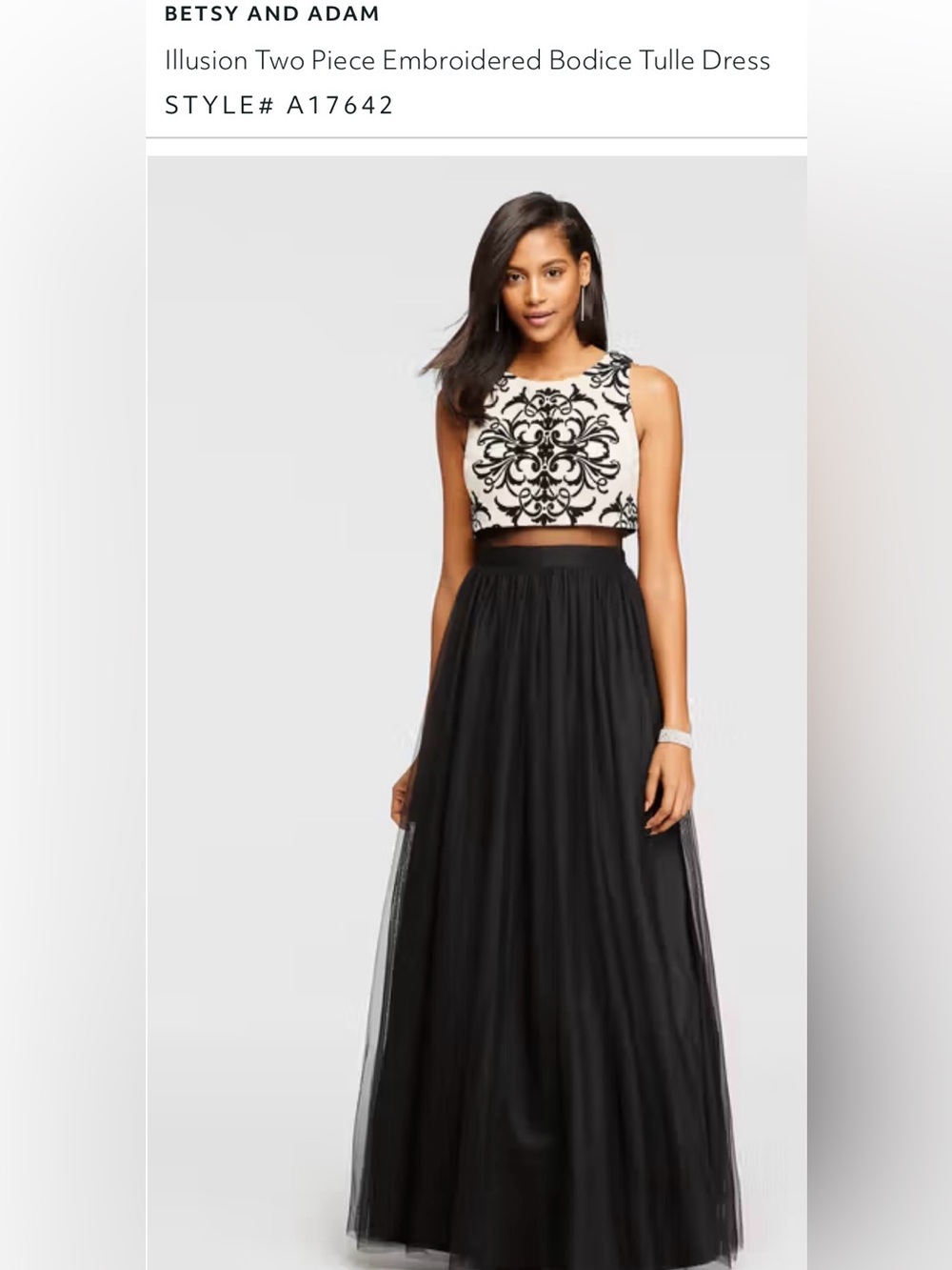 Betsy & Adam Size 12 Black Ivory Formal Bridesmaid Evening Gown Style# A17642